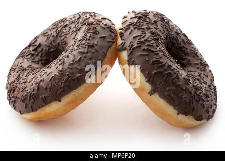 Schokolade donuts isoliert auf weißem Hintergrund Stockfoto