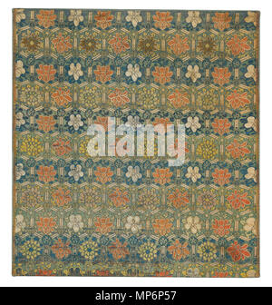23,5 x 12,5 cm. Englisch: RH 3571, Textil- Fragment. 27 x 29.5 in (69 x 75 cm). 14./17. Jahrhundert. In die Gewinde der Phantasie, Spink Katalog 1999, PL16 veröffentlicht. Ein Panel aus Seide, Brokat, mit einem hexagonalen Gitter umschließenden Rosa, weißen und gelben Blumen, darunter Pfingstrosen und Lotus, mit einem vergoldeten Rahmen gegen ein Meer - Grün Masse gewebt gewebt. Ming Dynastie. $ 6.000. Ming Brokat wurden gesucht, nachdem auf der ganzen Welt, ihre angenehme Muster ihren Weg in die viceroyalties von Mexiko und Peru, Indien, Türkei, Westeuropa und Japan, wo sie Einfluss auf lokale weben Motive und techniq Stockfoto