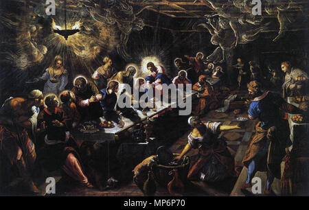 Das letzte Abendmahl zwischen 1592 und 1594. 1194 Jacopo Tintoretto - Das Letzte Abendmahl - WGA 22649 Stockfoto