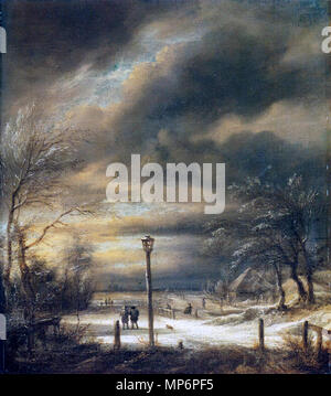 Winterlandschaft mit Laterne in der Nähe von Haarlem. Dieses Objekt ist in RKDimages, Datenbank der Niederländischen Institut für Kunstgeschichte indiziert, unter der Referenznummer 241245. Čeština | Deutsch | Français | македонски | Nederlands | +/-. c 1670 s. 685 Jacob van Ruisdael - die winterliche Landschaft in der Nähe von Haarlem Stockfoto