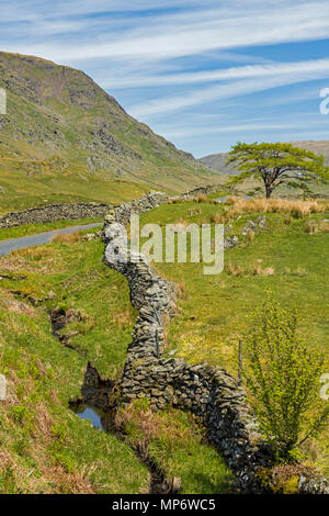 Die Ansicht der Roten Halden auf der linken Seite in der Nähe der Oberseite der Kampf, eine schmale und steile Straße von Ambleside im Lake District Stockfoto