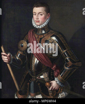 Don Juan de Austria armado. Español: Retrato de Don Juan de Austria († 1578), Que fue ilegítimo hijo del Emperador Carlos I de España y de la noble alemana Barbara Blomberg, así Como hermanastro del rey Felipe II de España. . 1567. 734 Johannes von Österreich portraitFXD Stockfoto