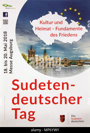 Augsburg, Bayern. 20 Mai, 2018. Ein Poster des 69. Sudetendeutschen Landsmannschaft (SL) Treffen in Augsburg, Bayern, Deutschland, Sonntag, 20. Mai 2018. Quelle: Martin Weiser/CTK Photo/Alamy leben Nachrichten Stockfoto