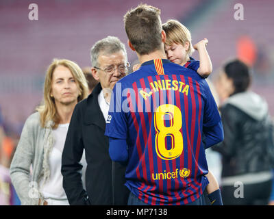 Barcelona, 20. Mai: Gerard Pique FC Barcelona mit seinem Sohn während der Feier der zwei Titel in der Saison 2017/2018 gewann. Credit: UKKO Images/Alamy leben Nachrichten Stockfoto