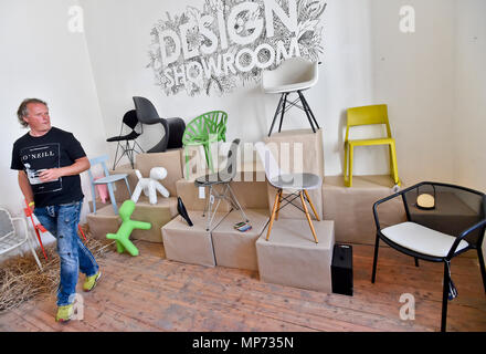 Prag, Tschechische Republik. 21 Mai, 2018. Die fünfte Prag Design Week Ausstellung in Kampus Hybernska in Prag, Tschechische Republik, am Montag, 21. Mai 2018. Quelle: Vit Simanek/CTK Photo/Alamy leben Nachrichten Stockfoto