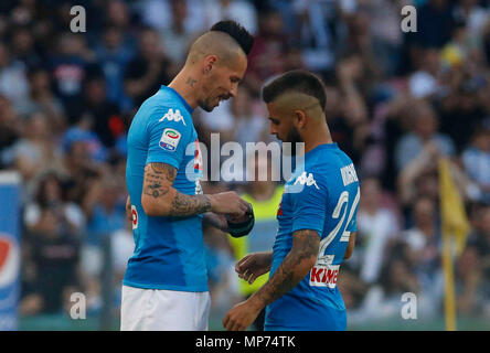 Neapel Italien, 20. Mai 2018. Marek Hamsik Lorenzo Insigne während der italienischen Serie A Fußball Spiel, SSC Neapel - Crotone im Stadion San Paolo in Neapel, Italien, 20. Mai 2018 Credit: agnfoto/Alamy leben Nachrichten Stockfoto