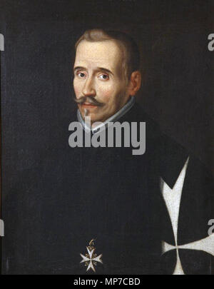 Félix Lope de Vega y Carpio. Español: Retrato anónimo del célebre dramaturgo español Félix Lope de Vega y Carpio (1562-1635). Este lienzo procede de las colecciones del Pintor Valentín Carderera, de quién pasó Al allgemeine Romualdo Nogués, aunque entre Ambos o antes de que perteneciera ein carderera Era del Poeta Manuel José Quintana, y fue adquirido por José Lázaro Galdiano antes del año 1902. Félix Lope de Vega y aparece en traje Talar ostentando la cruz de Caballero de la Orden de Malta. La atribución Escuela de Este lienzo a la del Pintor Eugenio Cajes o Al propio Cajes Es debida a Valentín C Stockfoto