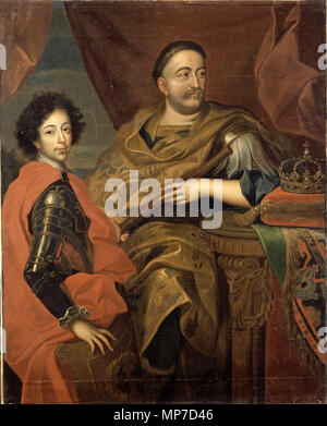 Englisch: Porträt von Johann III. Sobieski mit seinem Sohn. Français: Portrait de Jean III Sobieski avec Son fils. Polski: Portret Jana III Sobieskiego z synem 1680s. 710 Jean III Sobieski, Roi de Pologne avec un de ses Fils Stockfoto