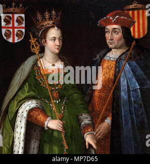 Q 6106805. Englisch: Detail der Portrait von Königin Petronila von Aragon und Graf Ramon Berenguer IV. von Barcelona, Öl auf Leinwand 1634 (Prado Museum). 244 x 127 cm. Español: las mejores de los retratos de la Reina Petronila de Aragón y El Conde Ramón Berenguer IV de Barcelona. Procede del Palacio del Buen Retiro de Madrid y Es copia de un Original de Filippo Ariosto de 1586 Pintado para el Salón Real del Palacio de la Cultura del Reino de Aragón que fue destruido en 1809 tras los Sitios de Zaragoza Durante la Guerra de la Independencia Española. En el Cuadro figura a la derecha de la Reina Petronila Stockfoto