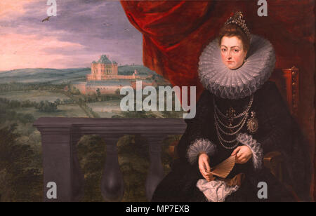 La Infanta Isabel Clara Eugenia. Español: Retrato de la Infanta Isabel Clara Eugenia (1566-1633), Que fue hija del rey Felipe II de España, esposa del archiduque Alberto de Austria y también soberana y posteriormente gobernadora de los Países Bajos. Isabella Clara Eugenia war die erste Tochter von König Felipe II. von Spanien. ca. 1615. 675 IsabellaClaraEugeniaRubens Stockfoto