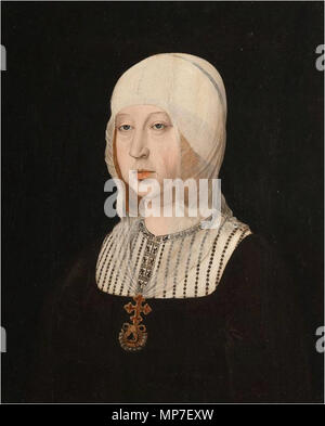 Isabel la Católica. Español: Este retrato de la Reina Isabel la Católica (1451-1504), fue Pintado a principios Del Siglo XVI por Juan de Flandes. En el año 2012, según consta de un aparecido artículo en El Diario de Burgos, quedó confirmado plenamente que esta Obra, que al Guenther estuvo ubicada en la Cartuja de Miraflores, situada cerca de la Ciudad de Burgos, fue Pintada por Juan de Flandes. Englisch: Porträt der Königin Isabella I. von Kastilien (1451-1504), Juan de Flandes. . Ca. 1500-1504. 675 IsabellaofCastile, 06. Stockfoto