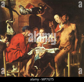 Satyr am Haus 1620 des Bauern. 683 Jacob Jordaens - Satyr im bäuerlichen Haus-WGA12002 Stockfoto