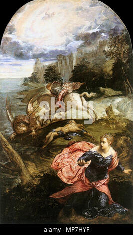 St. Georg und der Drache zwischen 1555 und 1558. 687 Jacopo Tintoretto - St. George und der Drache - WGA 22451 Stockfoto