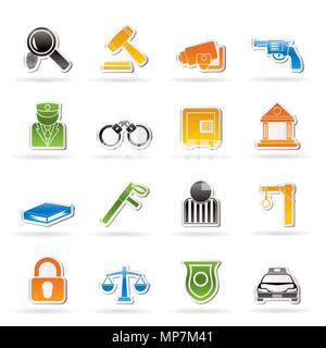 Recht, Polizei und Verbrechen Symbole - Vektor Icon Set Stock Vektor