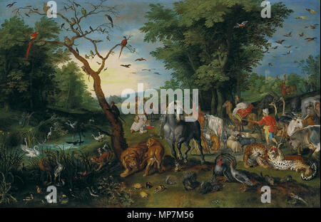Der Eintrag der Tiere in der Arche Noah. 695 Jan Breughel de Jonge-De vermelding van de Dieren in de Ark van Noach Stockfoto
