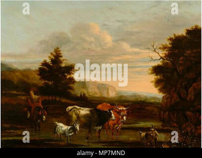 Englisch: italienisch anmutenden Landschaft mit Hirten und Vieh ca. 1660. 697 Jan Frans Soolmaker - italienisch anmutenden Landschaft mit Hirten und Vieh Stockfoto