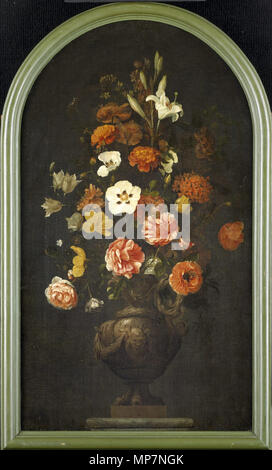 . Englisch: Blumen im Hortus Botanicus Leiden, 1688. 1688. 700 Jan Mortel bloemstilleven 1688 092 Lakenhal vaas bloemen S 329 met Lijst Stockfoto