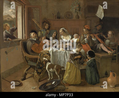 Die fröhliche Familie 1668. 701 Jan Steen Vrolijke huisgezin Stockfoto