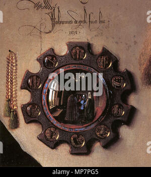 Portrait von Giovanni Arnolfini und seine Frau (Detail) 1434. 703 Jan van Eyck - Porträt des Giovanni Arnolfini und seine Frau (Detail) - WGA 7695 Stockfoto