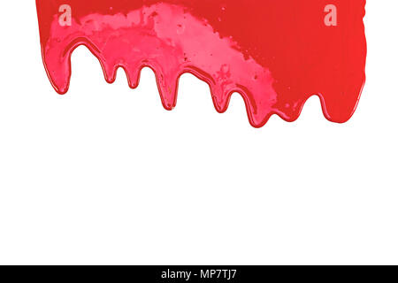 Weiße Wand mit roten Tropfen Farbe. Abstrakte renovierung Hintergrund Stockfoto