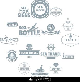 Nautische Meer logo Symbole gesetzt, einfachen Stil Stock Vektor