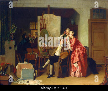 Ein Besuch Watteau's Studio 1866. 709 Jean Carolus, 1866, ein Besuch Watteau's Studio, Öl auf Leinwand, 82,8 x 106 cm, Privatsammlung Stockfoto