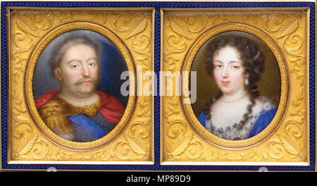 . Englisch: Paar Porträtminiaturen von Jan III Sobieski, König von Polen, und seine Königin Maria Kazimiera. ca. 1670. 711 Jean Petitot - Jan III Sobieski ich Maria Kazimiera Stockfoto