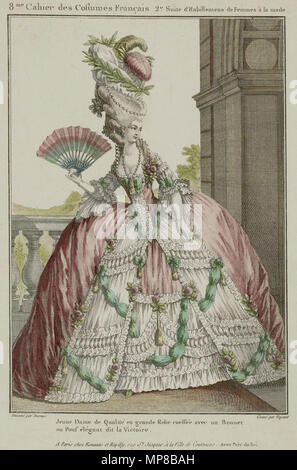 . Jeune Dame de Qualité en Grande Robe coëffée avec un Motorhaube ou Puff élégant dit La Victoire. Paris, 1778. 1778. Nach voysant Claude-Louis Desrais (1746 - 1816) Alternative Namen Claude Louis Desrais; C.L. Desrais Beschreibung französischen Illustrator Datum der Geburt / Tod 1746 vom 25. Februar 1816 Ort der Geburt / Todes Paris Paris arbeiten Standort Paris Aufsicht: Q 2976766 VIAF: 71555576 ISNI: 0000 0001 2281 7044 ULAN: 500032045 97852962 LCCN: n GND: 13315789 X WorldCat 718 Jeune Dame en Grande robe Stockfoto