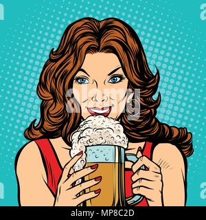 Schöne Frau mit einem Becher Bier Stock Vektor