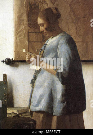 Frau in Blau lesen einen Brief (Detail) zwischen 1663 und 1664. 730 Johannes Vermeer - Frau in Blau lesen einen Brief (Detail) - WGA 24658 Stockfoto