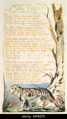 . Englisch: Lieder der Unschuld und Erfahrung, Kopie B, 1789, 1794 (British Museum) Objekt 35 The Tyger. 16 Februar 2007, 07:13:24. William Blake (1757 - 1827) Alternative Namen W. Blake; Uil" iam Bleik Beschreibung britische Maler, Dichter, Schriftsteller, Theologe, Sammler und Graveur Geburtsdatum / Tod 28. November 1757 12. August 1827 Ort der Geburt / Todes Broadwick Street Charing Cross Standort London Authority control: Q 41513 VIAF: 54144439 ISNI: 0000 0001 2096 135 X ULAN: 500012489 78095331 LCCN: n NLA: 35019221 WorldCat Kategorie: William Blake Dies ist ein treuer photog Stockfoto