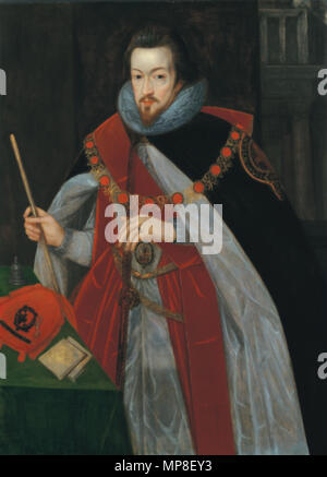 . Porträt von Robert Cecil, 1. Earl of Salisbury (c.1563-1612) in die Gewänder der Reihenfolge der Strumpfband. ca. 1608. 732 John de Critz Robert Cecil Graf von Salisbury c 1608 Stockfoto