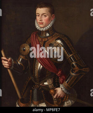 Don Juan de Austria armado. Español: Retrato de Don Juan de Austria († 1578), Que fue ilegítimo hijo del Emperador Carlos I de España y de la noble alemana Barbara Blomberg, así Como hermanastro del rey Felipe II de España. . 1567. 734 Johannes von Österreich portrait Stockfoto