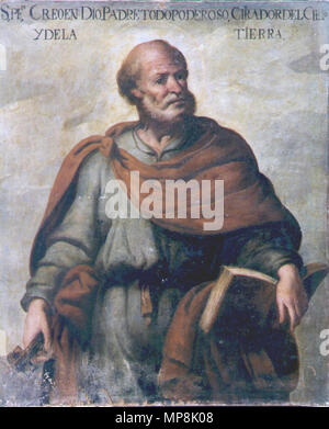 Der heilige Petrus. Español: La Obra Vertreter al apóstol San Pedro, el Primer papa de la Iglesia Católica. Forma parte de un Apostolado inspirado en el de Rubens del Museo del Prado, Grabado por I. Iselburg. . Segunda Mitad del siglo XVII. 748 Juan de Sevilla - San Pedro Stockfoto