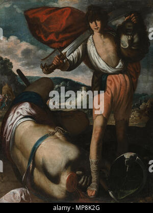 David paseando de Triunfo la Cabeza de Goliat. Español: La Obra Vertreter al Futuro rey David cercenada mostrando La Cabeza del Gigante filisteo Goliat, quien gestern dado Muerte. . Ca. 1630. 748 Juan Luis Zambrano, David paseando de Triunfo la Cabeza de Goliat Stockfoto