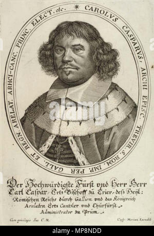 . Deutsch: Karl Kaspar von der Leyen, Kurfürst und Erzbischof von Trier. 1658. Caspar Merian (1627-1686) Alternative Namen Kaspar Merian Kupferstich Beschreibung deutscher Kupferstecher und Verleger Geburtsdatum / Tod 13. Februar 1627 12. April 1686 Ort der Geburt / Todes Frankfurt Wieuwerd, Niederlande Arbeitsort Deutschland (Frankfurt, Nürnberg), Frankreich (Paris) Kontrolle: Q 100910 VIAF: 87279684 ISNI: 0000 0001 1773 5298 83215304 LCCN: n NLA: 35104403 GND: 118581074 WorldCat 759 Karl Kaspar von der Leyen Stockfoto