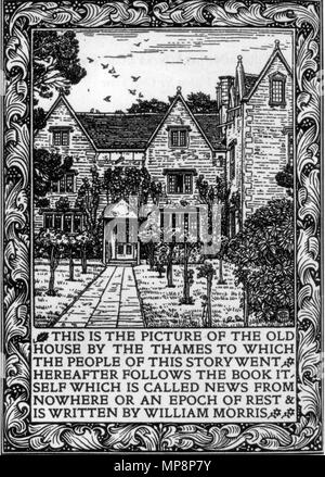 . Englisch: Kelmscott Manor auf dem Titelblatt der 1893 Kelmscott Press Edition von William Morris' Nachrichten dargestellt von Nirgendwo. 1893. William Morris (1834 - 1896) Alternative Namen William M. Morris Beschreibung britischer Maler, Designer, Architekt und Schriftsteller Geburtsdatum / Tod 24. März 1834 vom 3. Oktober 1896 Ort der Geburt / Todes Walthamstow (Essex) London-Hammersmith Arbeitsort Deutsch: Englisch: Südengland Südengland Authority control: Q 182589 VIAF: 22146194 ISNI: 0000 0001 2123 5747 ULAN: 500030629 78095326 LCCN: n NLA: 35363838 WorldCat 762 Kelmscott Manor News fro Stockfoto