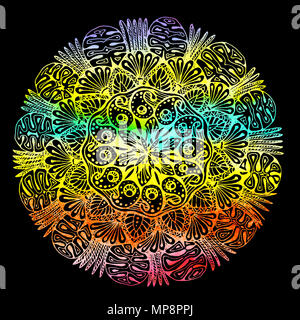 Schwarze Feder aquarell Mandala der Liebe Stockfoto