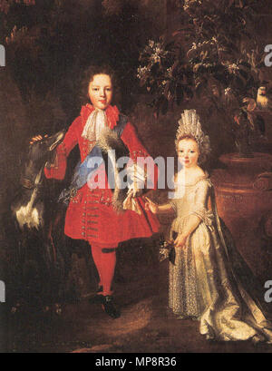 Englisch: Porträt des Prinzen James Francis Edward Stuart und Princess Louisa Maria Theresia Stuart Nederlands: geen rechten Meer wegens ouderdom nl: George II van; Groot-Brittannië en zijn zus 1695. 765 Kinderen portret Stockfoto