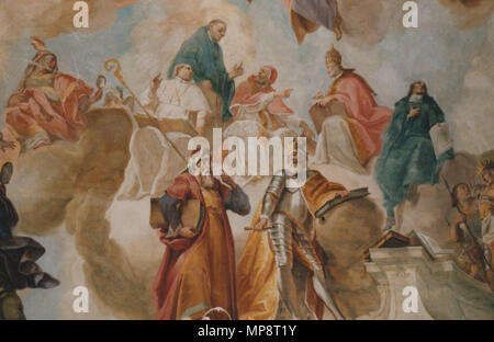 . Kloster Schussenried, Bibliothekssaal, Deckenfresko (Detail) (1761): Personengruppe. 12. Juni 2003. Franz Georg Hermann (1692 - 1768) Alternative Namen Herrmann, Hörmann Beschreibung Deutsche Maler Geburtsdatum / Tod 29. Dezember 1692 25. November 1768 Ort der Geburt / Todes Kempten Kempten Authority control: Q 1446907 VIAF: 18023699 ISNI: 0000 0000 8204 1033 ULAN: 500057555 LCCN: Nr. 2008067001 GND: 119073129 WorldCat von Hermetiker 769 Kloster Schussenried 33 fotografiert. Stockfoto