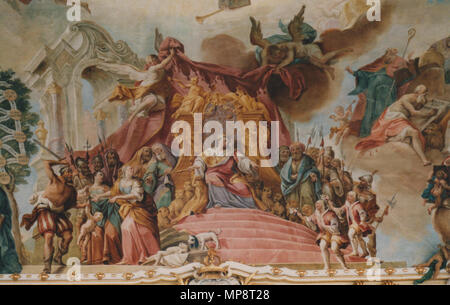 . Kloster Schussenried, Bibliothekssaal, Deckenfresko (Detail) (1761): Das Urteil des Königs Salomo. 12. Juni 2003. Franz Georg Hermann (1692 - 1768) Alternative Namen Herrmann, Hörmann Beschreibung Deutsche Maler Geburtsdatum / Tod 29. Dezember 1692 25. November 1768 Ort der Geburt / Todes Kempten Kempten Authority control: Q 1446907 VIAF: 18023699 ISNI: 0000 0000 8204 1033 ULAN: 500057555 LCCN: Nr. 2008067001 GND: 119073129 WorldCat von Hermetiker 769 Kloster Schussenried 37 fotografiert. Stockfoto