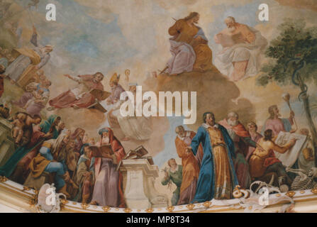 . Kloster Schussenried, Bibliothekssaal, Deckenfresko (Detail) (1761): Personengruppe. 12. Juni 2003. Franz Georg Hermann (1692 - 1768) Alternative Namen Herrmann, Hörmann Beschreibung Deutsche Maler Geburtsdatum / Tod 29. Dezember 1692 25. November 1768 Ort der Geburt / Todes Kempten Kempten Authority control: Q 1446907 VIAF: 18023699 ISNI: 0000 0000 8204 1033 ULAN: 500057555 LCCN: Nr. 2008067001 GND: 119073129 WorldCat von Hermetiker 770 Kloster Schussenried 40 fotografiert. Stockfoto