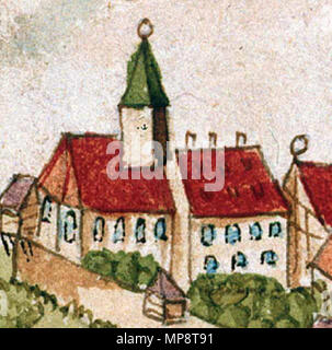 . Die Klosterschule des Klosters Adelberg, 1686. Detail aus einer Zeichnung von Andreas Kieser, Aquarell auf Papier 770 Klosterschule Adelberg Stockfoto