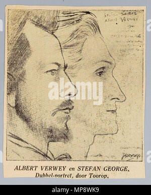 . Englisch: Albert Verwey und Stefan George. Zeichnung von Jan Toorop im Jahre 1901. Von der Witsen (?) Sammlung in der Bibliothek der Universität Amsterdam (NL). Juni 2007, 12:11:47. Jan Toorop (1858-1928) Alternative Namen Geburt Name: Johannes Theodorus Toorop Beschreibung niederländische Maler, Bildhauer, Zeichner und Grafiker Geburtsdatum / Tod 20. Dezember 1858 vom 3. März 1928 Ort der Geburt / Todes Poerworedjo, Indonesien Den Haag Arbeit Zeitraum zwischen ca. 1873 und ca. 1928 Arbeiten Ort Den Haag (1872), Leiden (1872-9), Winterswijk (1874), Den Haag (1875), Delft (1879-80), Amsterdam (1880-2) Stockfoto