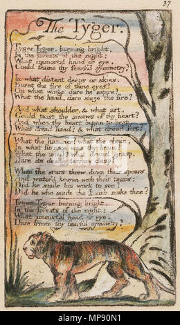 . Englisch: Lieder der Unschuld und Erfahrung Kopie N Objekt 8 The Tyger. 1795. William Blake (1757 - 1827) Alternative Namen W. Blake; Uil" iam Bleik Beschreibung britische Maler, Dichter, Schriftsteller, Theologe, Sammler und Graveur Geburtsdatum / Tod 28. November 1757 12. August 1827 Ort der Geburt / Todes Broadwick Street Charing Cross Standort London Authority control: Q 41513 VIAF: 54144439 ISNI: 0000 0001 2096 135 X ULAN: 500012489 78095331 LCCN: n NLA: 35019221 WorldCat 1131 Lieder der Unschuld und Erfahrung Kopie N Objekt 8 The Tyger Stockfoto