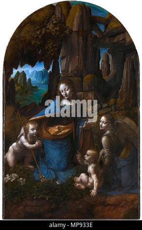 Madonna in der Felsengrotte 1503-1506. 803 Leonardo da Vinci Madonna in der Felsengrotte (National Gallery London) Stockfoto