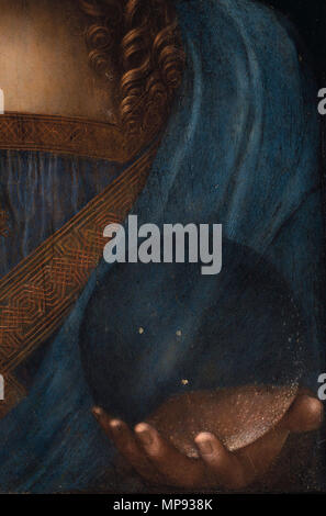 Salvator Mundi (Detail der linken Hand und transparente Orb). Leonardo da Vinci, Salvator Mundi. Das Gemälde wurde bei Christie's New York, November 15, 2017, für $ 450,3 Mio. verkauft und ist somit das teuerste Gemälde jemals verkauft. ca. 1500. 804 Leonardo da Vinci, Salvator Mundi, Detail der Linken und transparente Orb Stockfoto