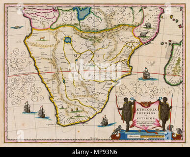 . Deutsch: "aethiopia unterlegen, Vel außen'; Kupferstich Karte von 'Theatrum orbis terrarum sive Atlas Novus" in Amsterdam herausgegeben. 1635. Willem Janszoon Blaeu (1571-1638) 903 Monomotapa Karte Stockfoto