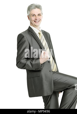 Sehr glücklich älterer Geschäftsmann. isoliert auf weißem Stockfoto