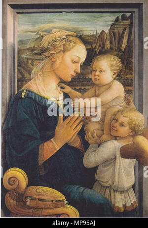 Madonna mit Kind und zwei Engel zwischen ca. 1460 und ca. 1465. 812 Lippi Madonna mit Art und zwei Engel Stockfoto